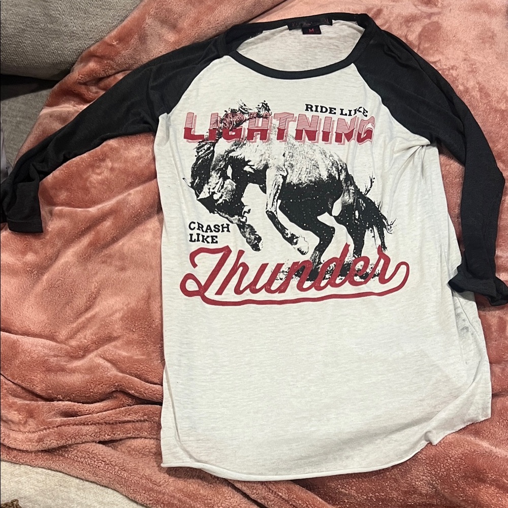Rock & Roll Cowgirl Black and White Thunder Graphic Tee